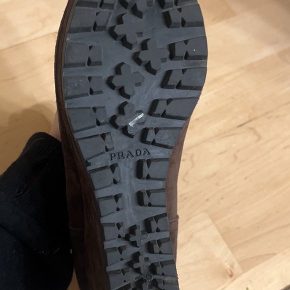 Prada Brown Suede Platform Wedge Buckle Ankle/Calf Boots - Sz39 (8.5) - Picture 9 of 12